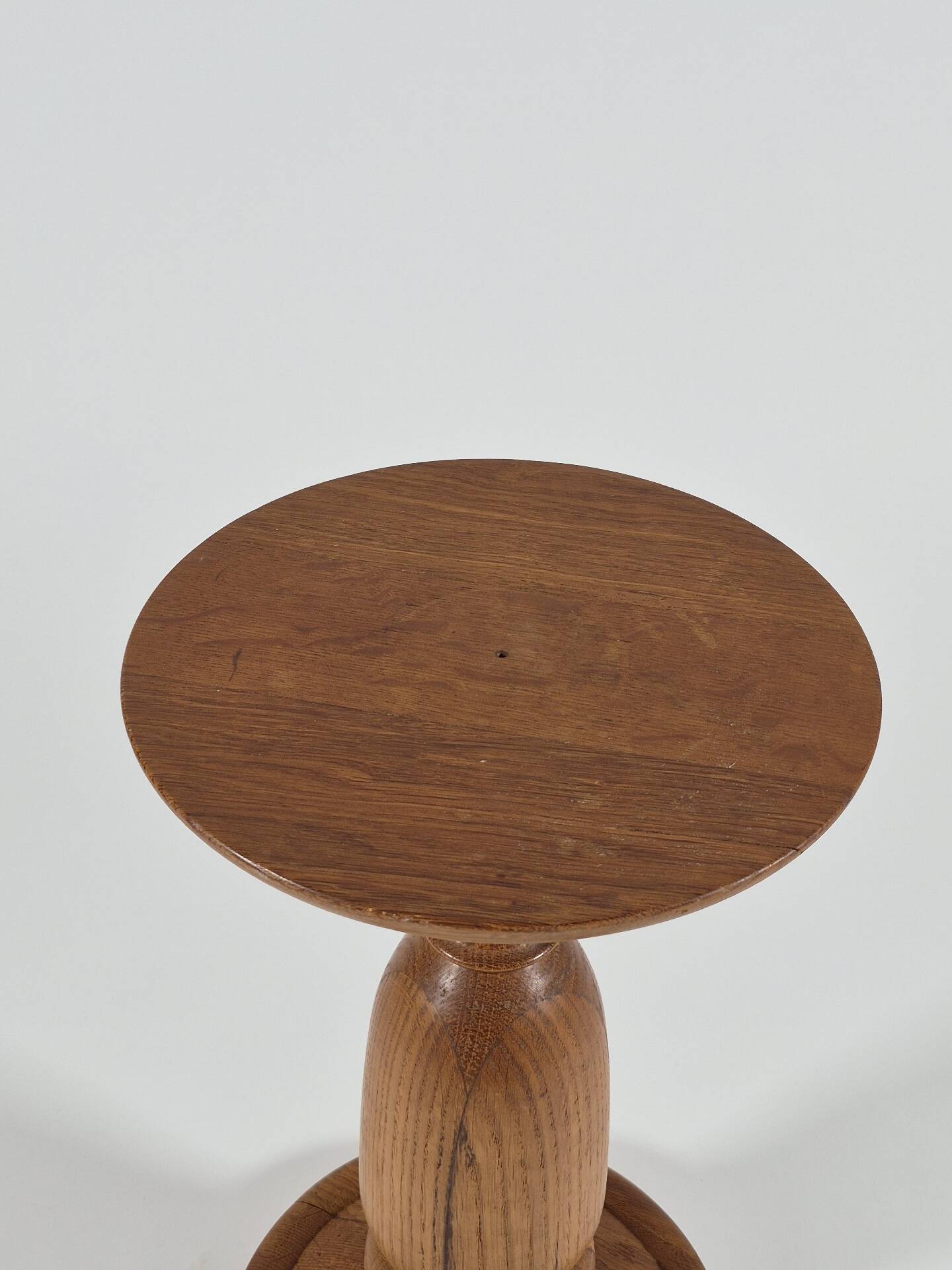 Handmade turned oak column flower stand 1950s