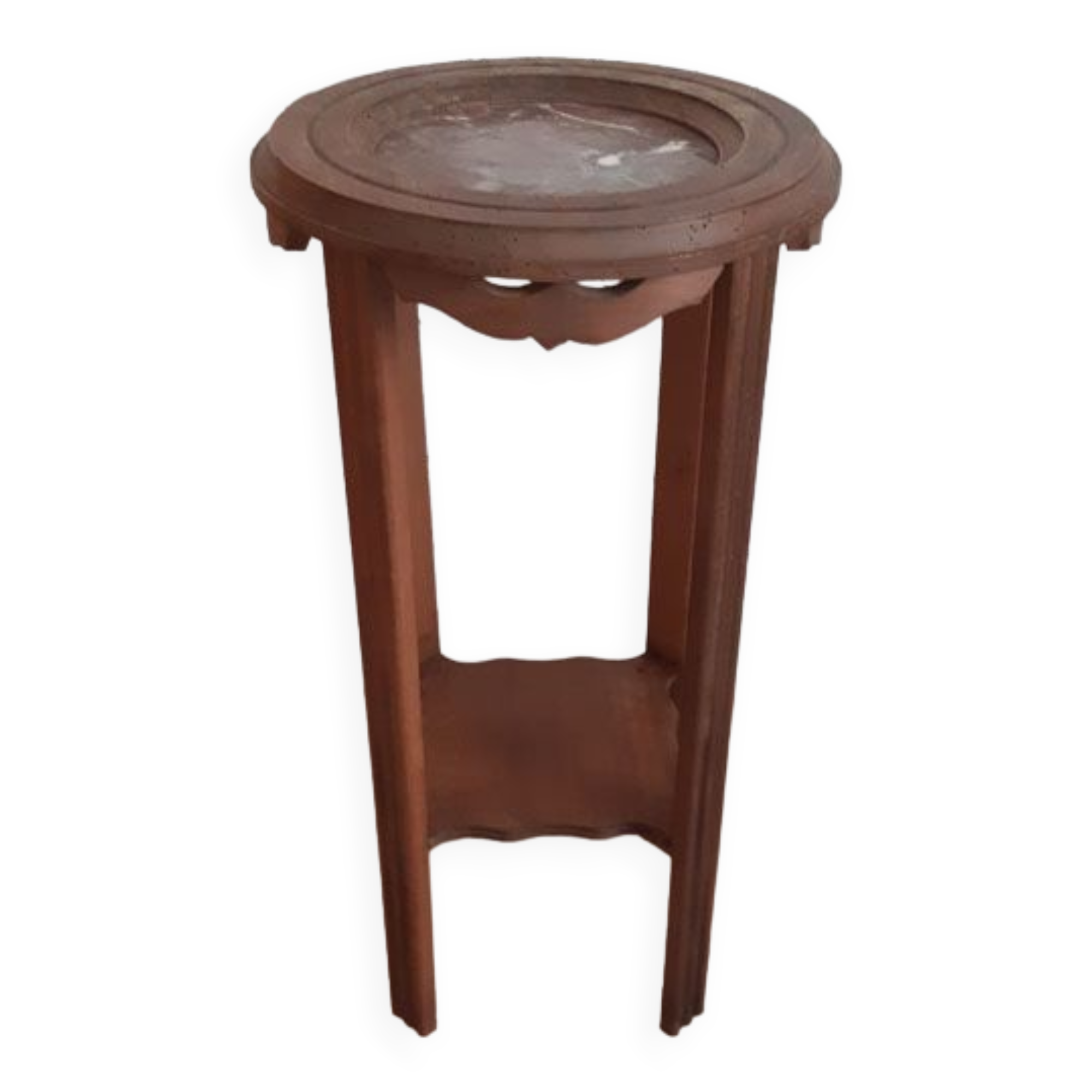 Sellette vintage années 50 en noyer clair et marbre.