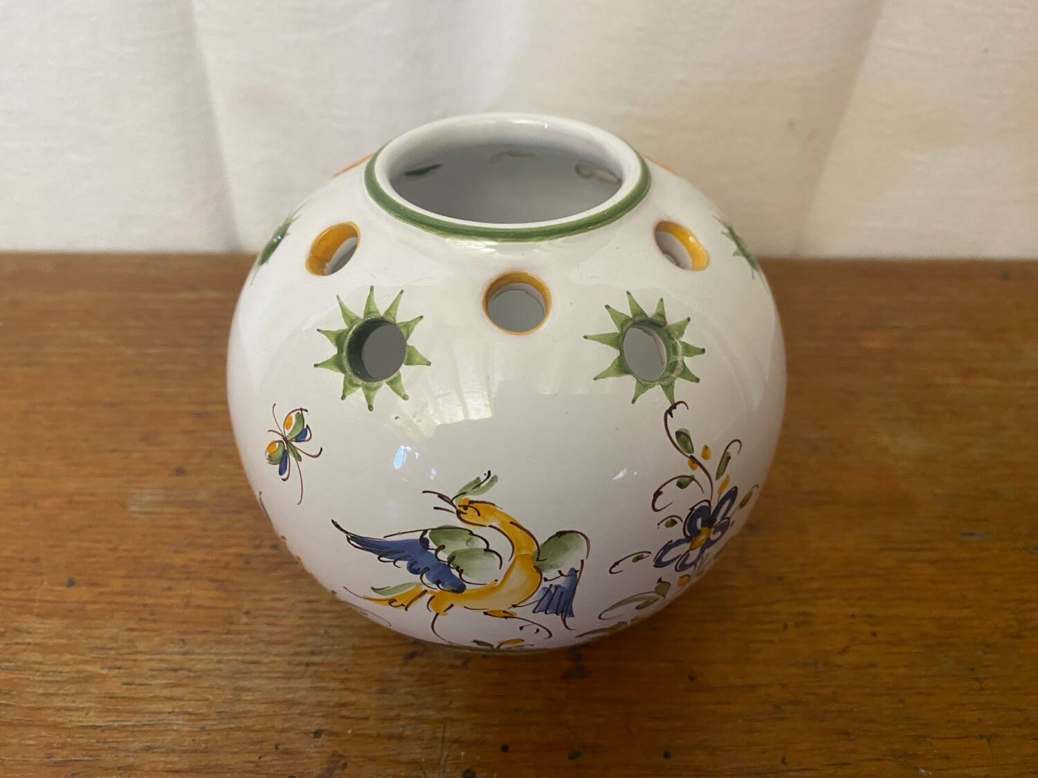 Antique flower vase moustiers white ceramic painted vintage