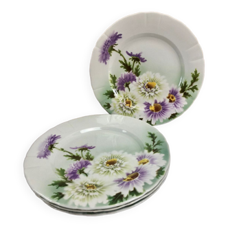 4 anciennes assiettes fleurs Luneville