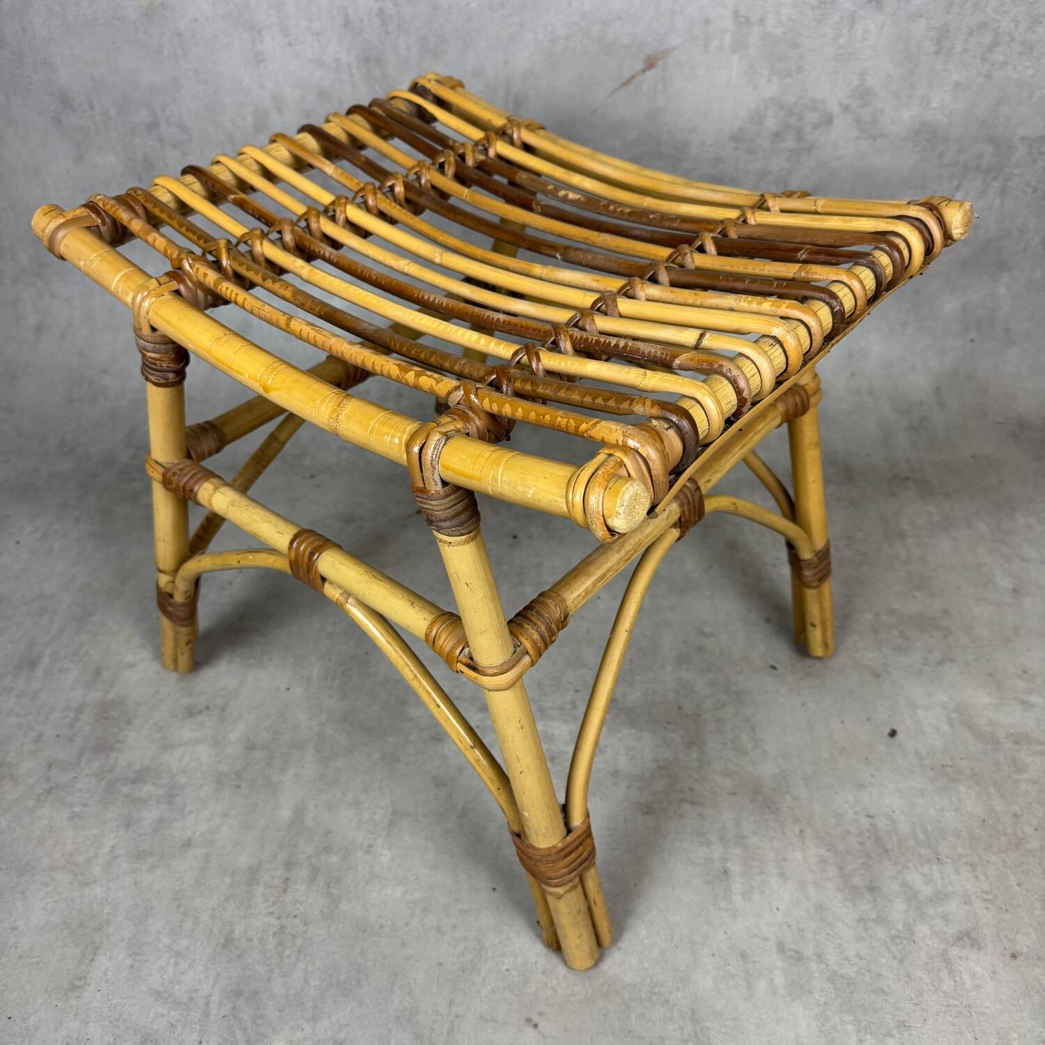 1970s rattan stool from the south of France