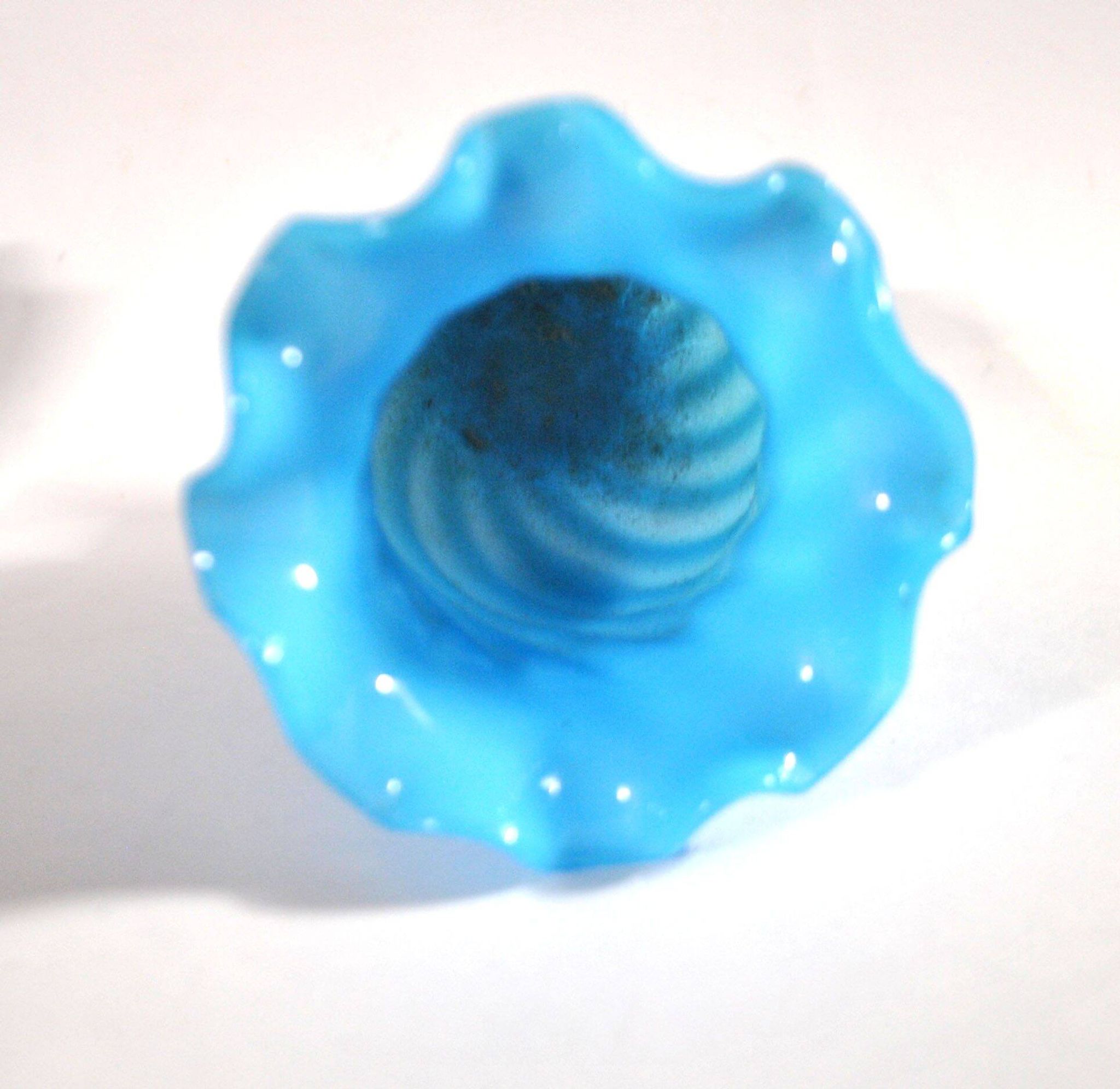 Vallerysthal antique vase in blown turquoise opaline with twisted ribs.