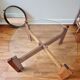 Wooden round table with glass top - Vintage