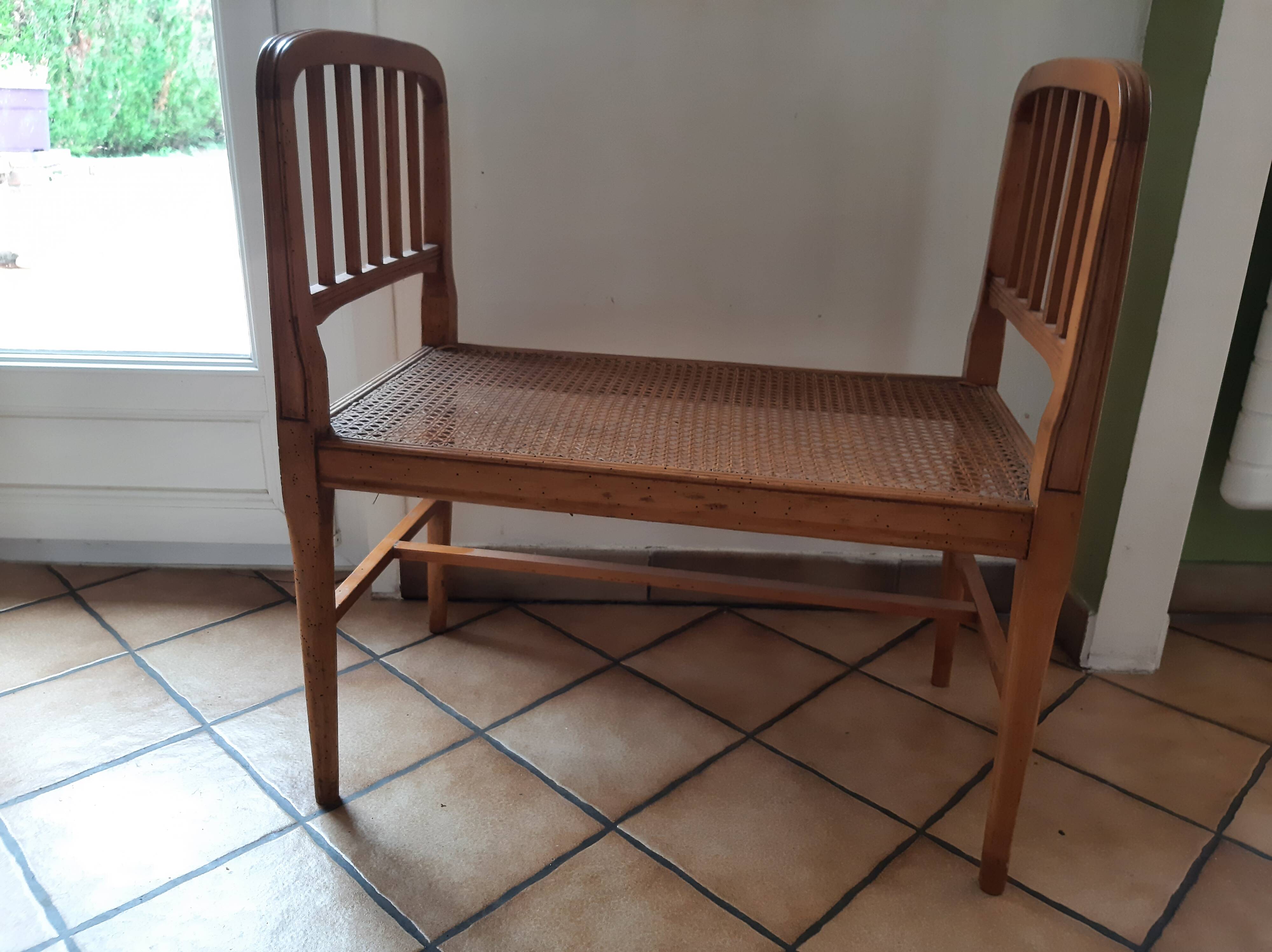 Piano bench end of empire style cane bed