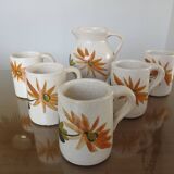 Orangeade set in cracked ceramic, floral pattern from the 60s