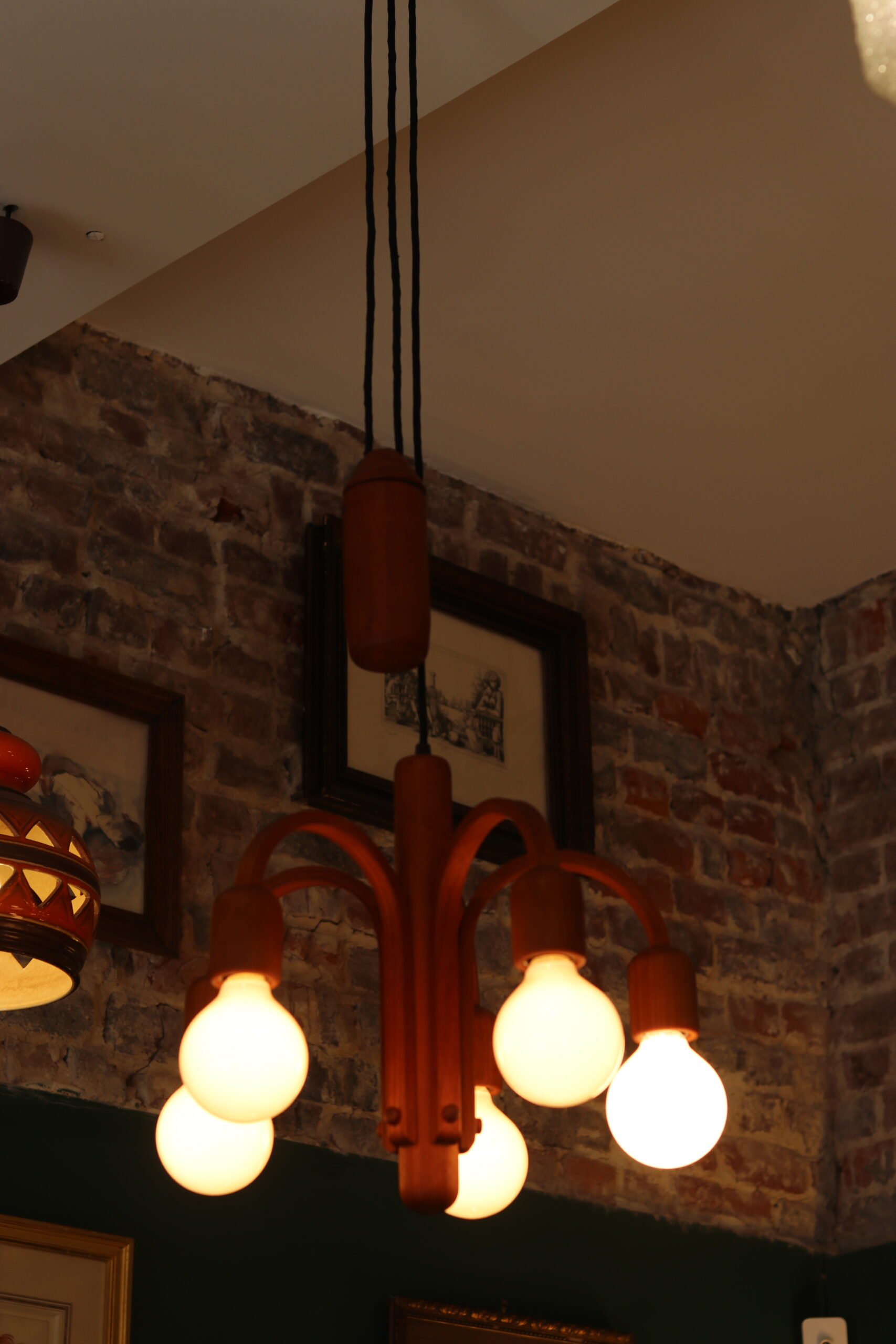 Danish pendant light Domus with counterweight in teak from the 1960s.
