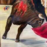 Oil on panel matador bullfighter and bull
