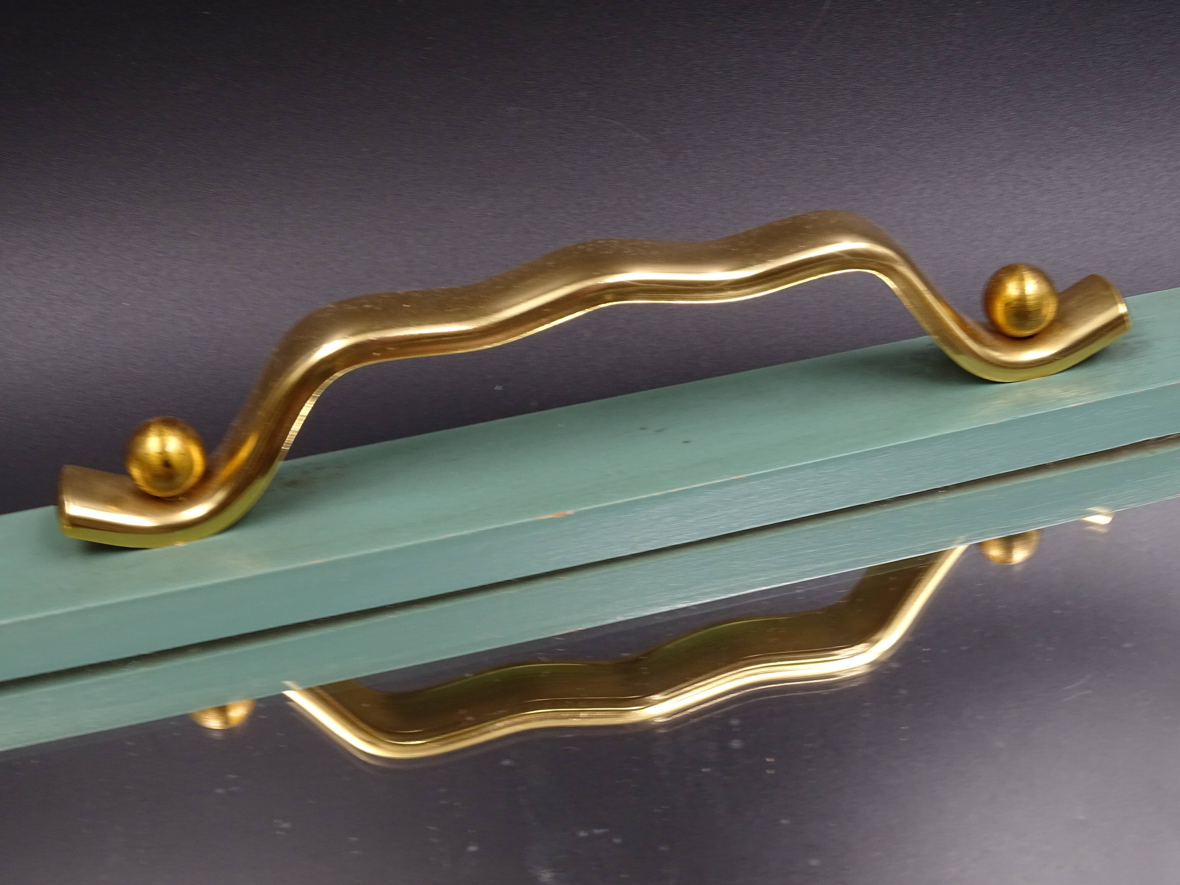 Small wooden metal top and mirror around 1950