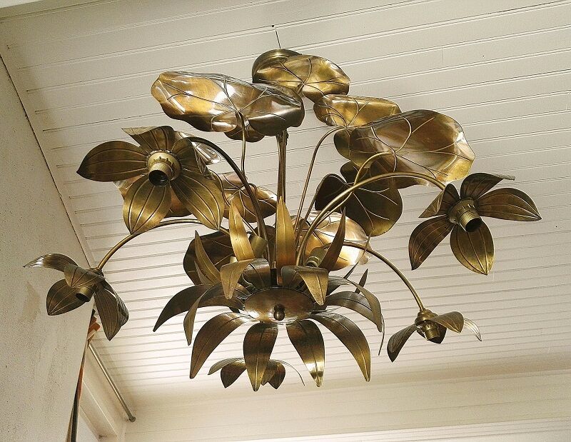Chandelier, 10 light lights, water lily, brass