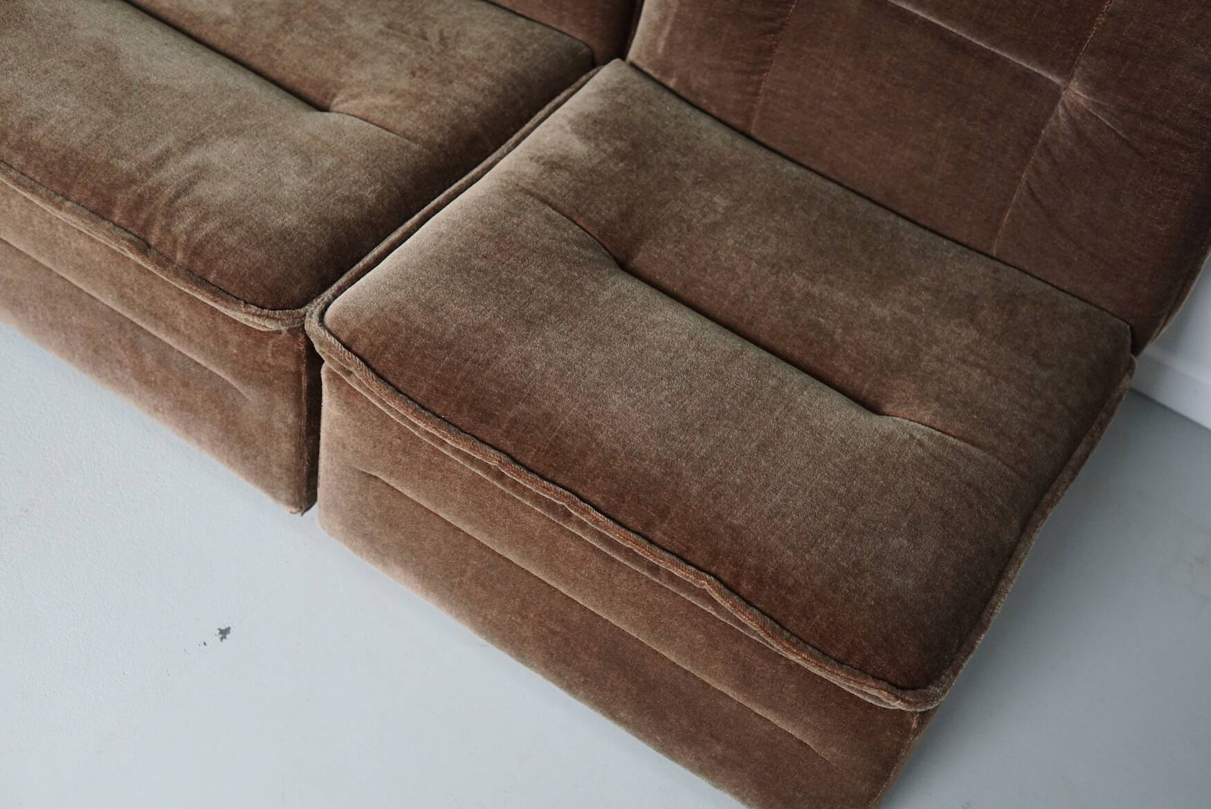 Vintage velvet brown / green modular sofa, 3-elements
