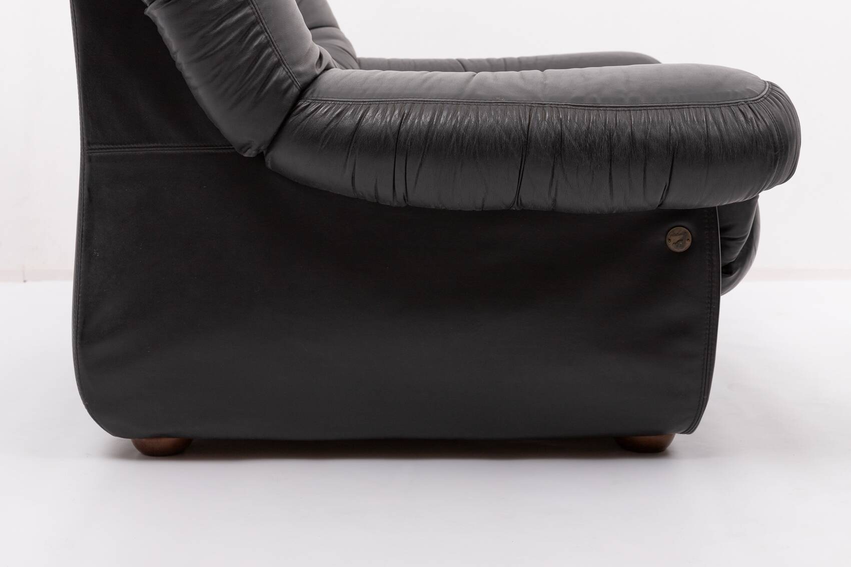 Fauteuils lounge vintage design italien en cuir noir de PelleRossi