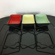 Aperitif service in coloured enamelled sheet metal, cups, ramekins