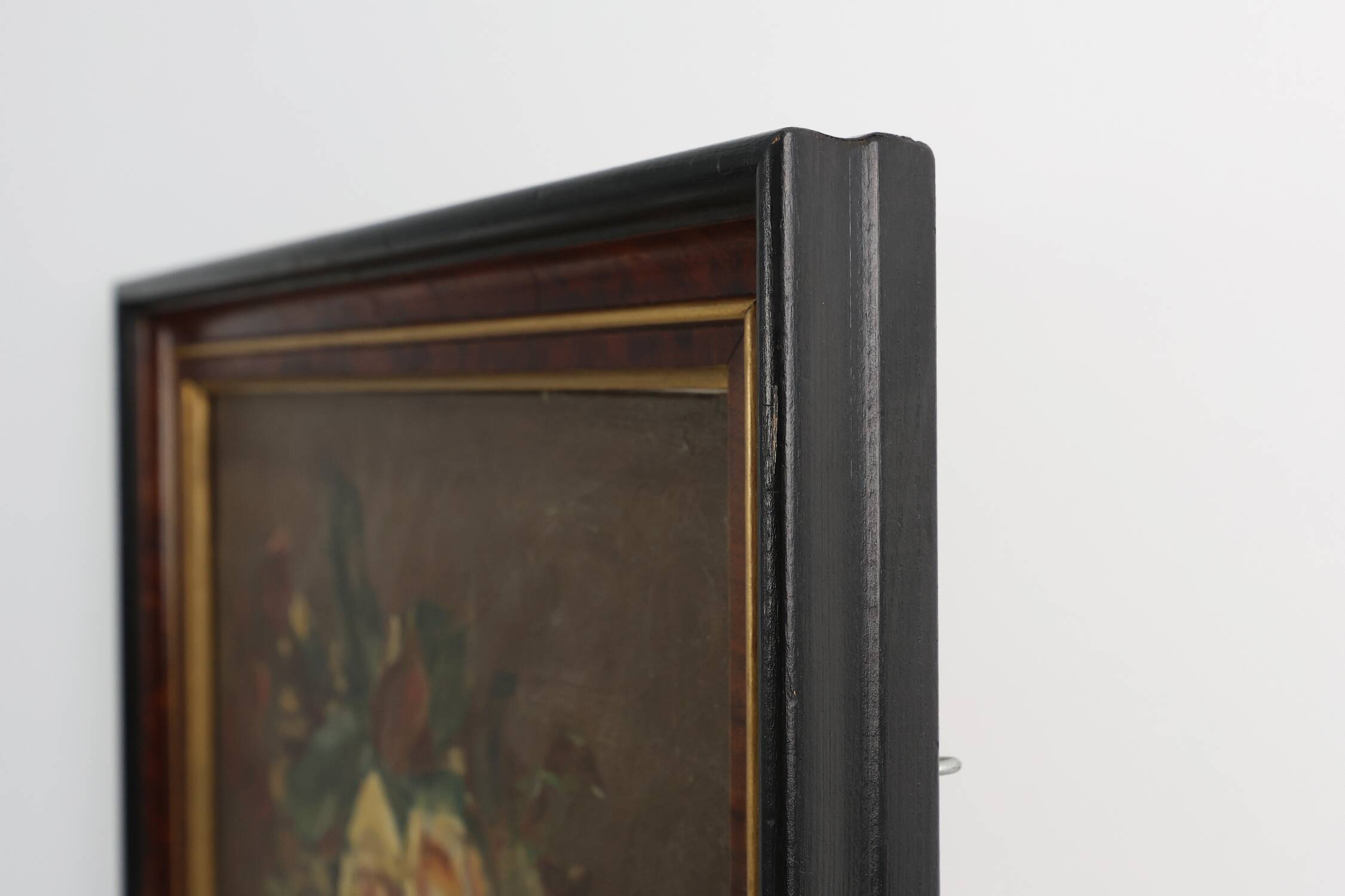 Vintage still life painting of a vase with flowers, France ca. 1940