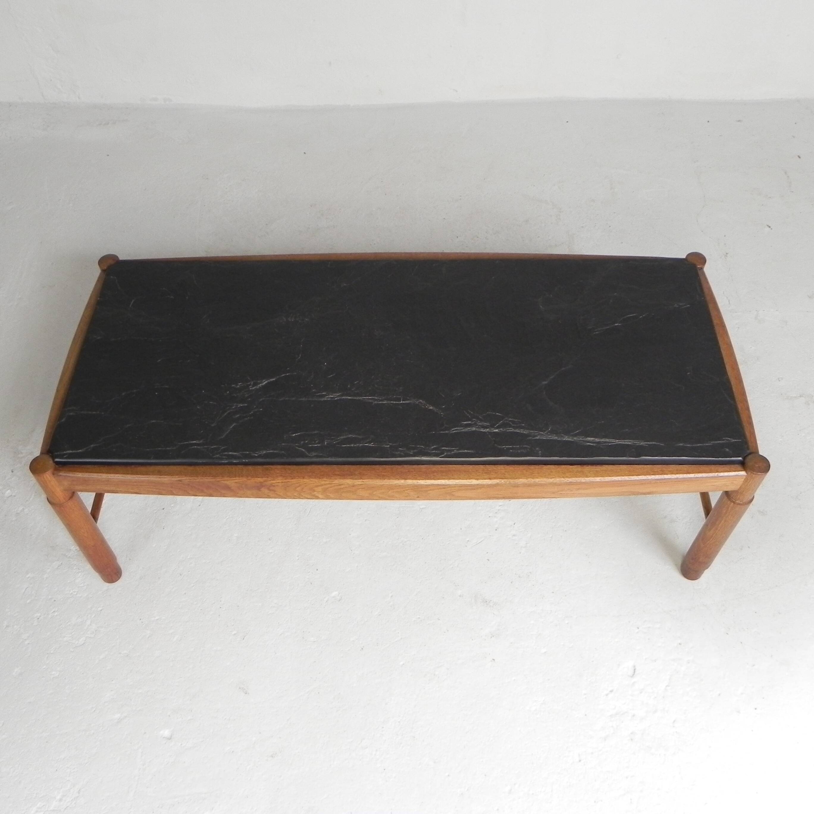 Vintage oak coffee table with a slate top in an oak frame, 1960s.