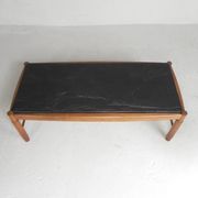 Table basse vintage en chêne avec plateau en ardoise dans un cadre en chêne, années 1960