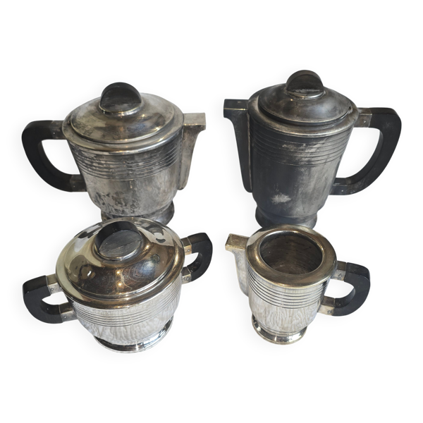 Service à thé et café Art déco en métal argenté et bakélite, années 1930