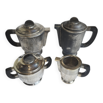 Art Deco tea and coffee service in silver-plated metal and Bakelite, 1930s