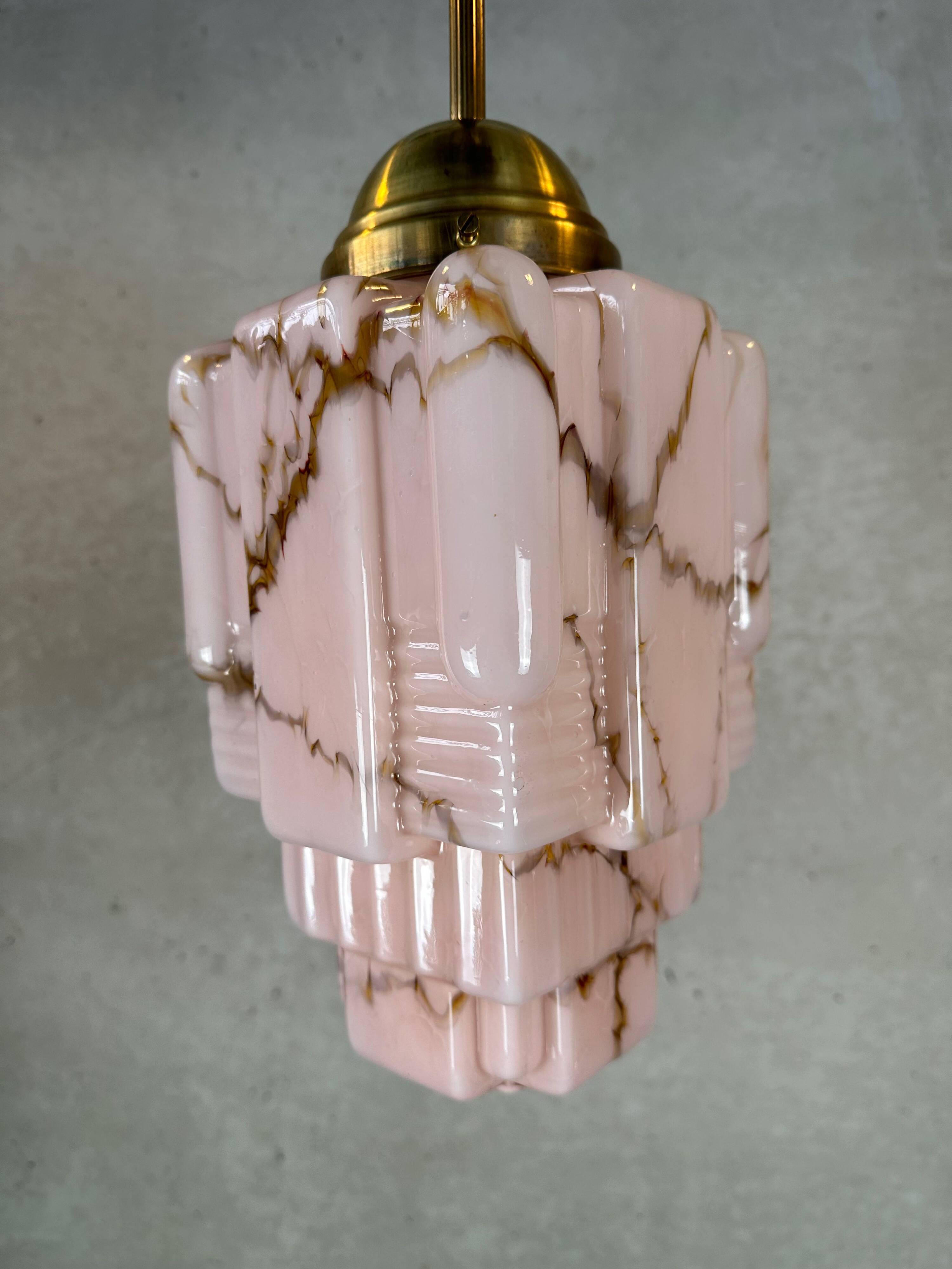 Art deco skyscraper – marbled pink opaline and brass