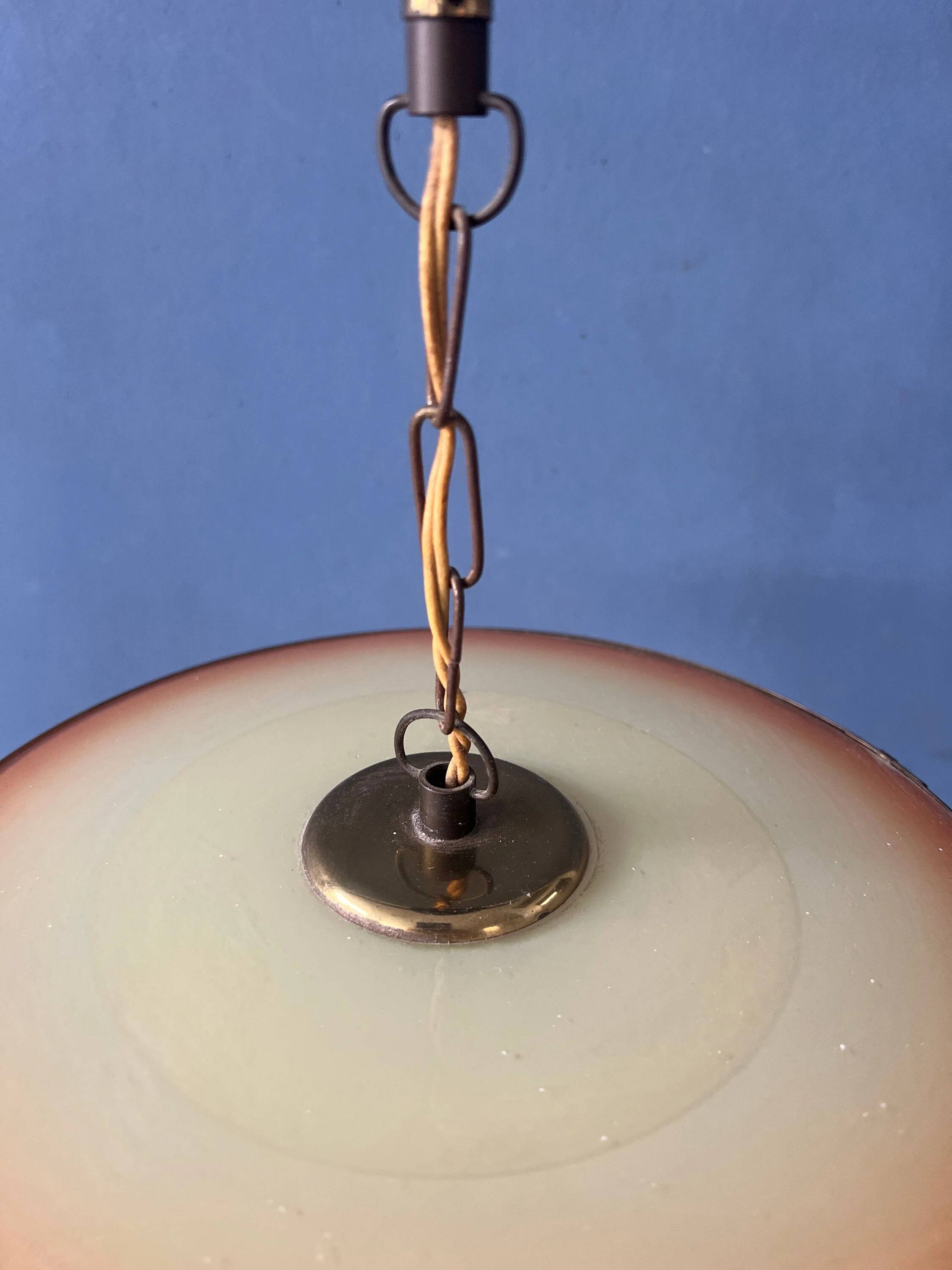 Vintage 1950s glass and brass pendant light.