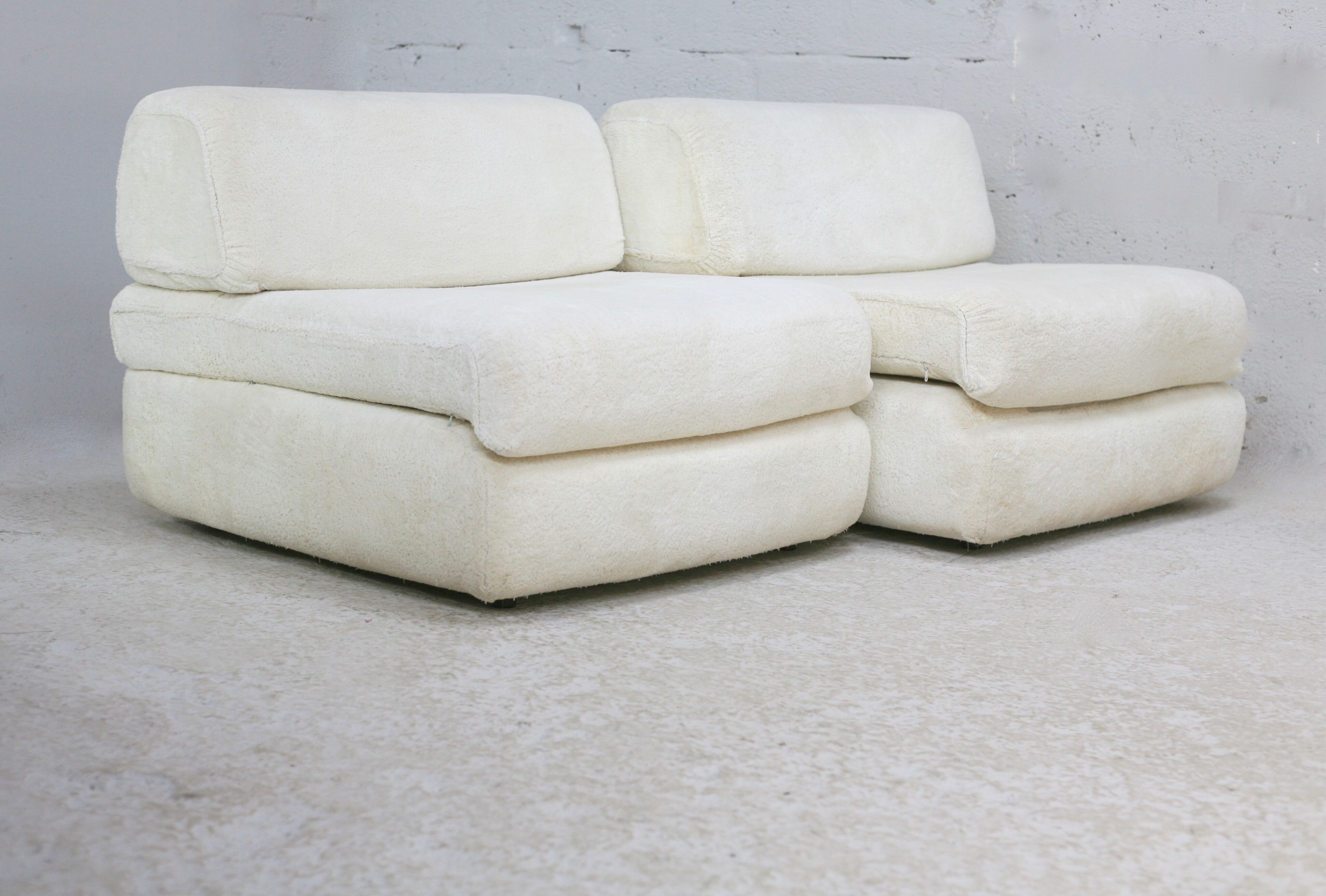 Sofa formed by 2 heaters. Foam, velvet "cream". Steiner. France, Circa 1970