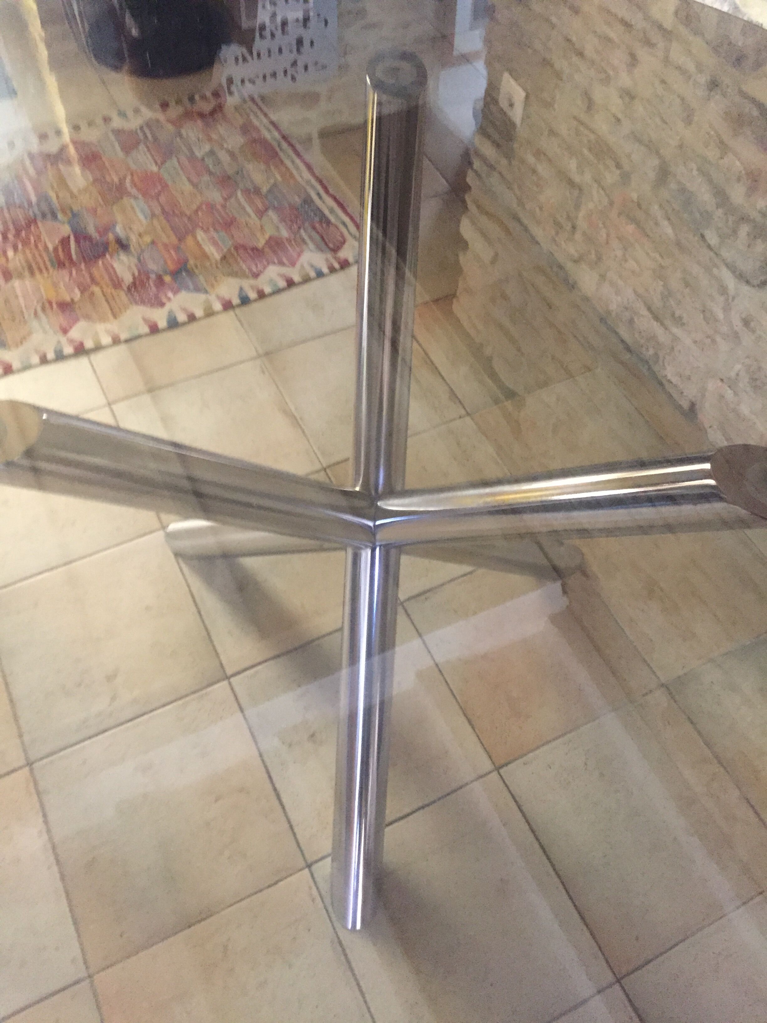Vintage table roche bobois chrome and glass