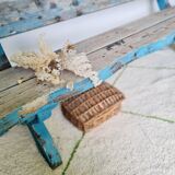 Outdoor bench in patinated blue solid wood