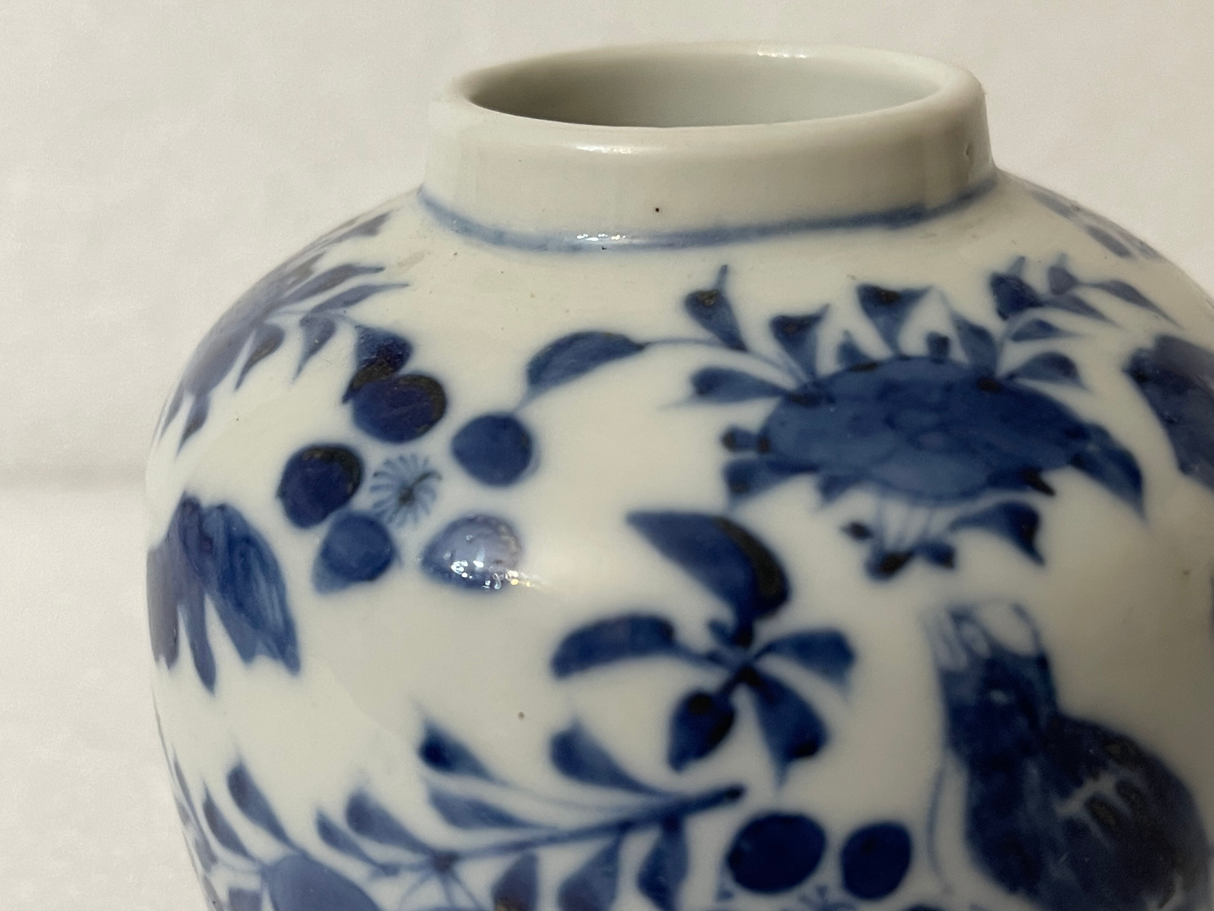 China blue white pot with butterfly bird décor nineteenth signature 4 characters