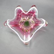 Mid-century pink and green Czech art glass bowl by Josef Hospodka.