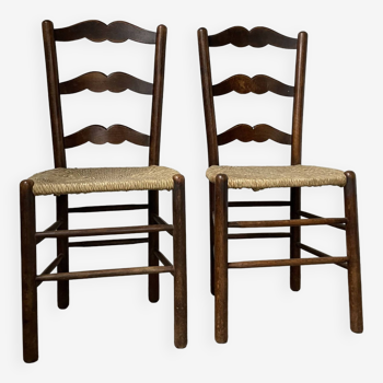 Pair of rustic oak straw chairs