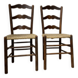 Pair of rustic oak straw chairs