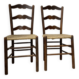 Pair of rustic oak straw chairs