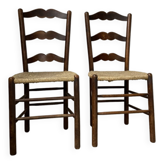 Paire chaises rustiques paille chêne