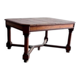 Dark brown solid wood French neo-renaissance square dining table with cross base