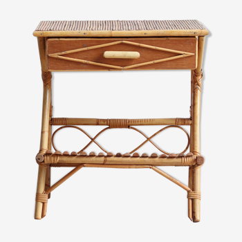 Bedside 1960s rattan nightstand with drawer and range-review