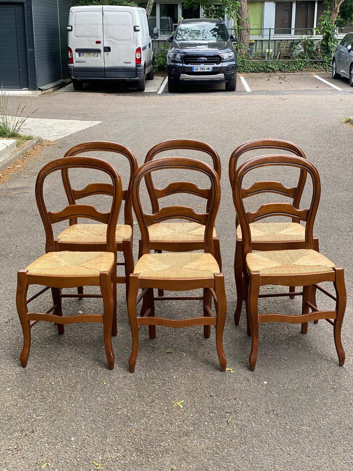 6 Louis Philippe chairs in solid wood and straw