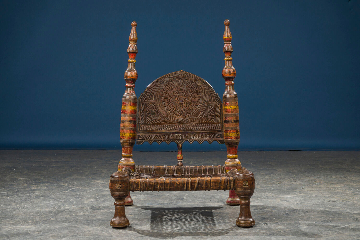 African Carved Wood & Rawhide Side Chair, 19th Century