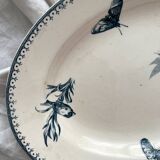 Plat ovale terre de fer fleurs oiseaux "Malaga" Petrus Regout