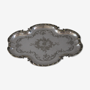 Rose-style silver metal tray - EH monogrammed