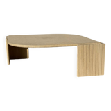 Large designer coffee table in travertine, eye shape, Roche Bobois edition from the 80s