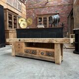 Early 20th century workbench transformed into a TV cabinet