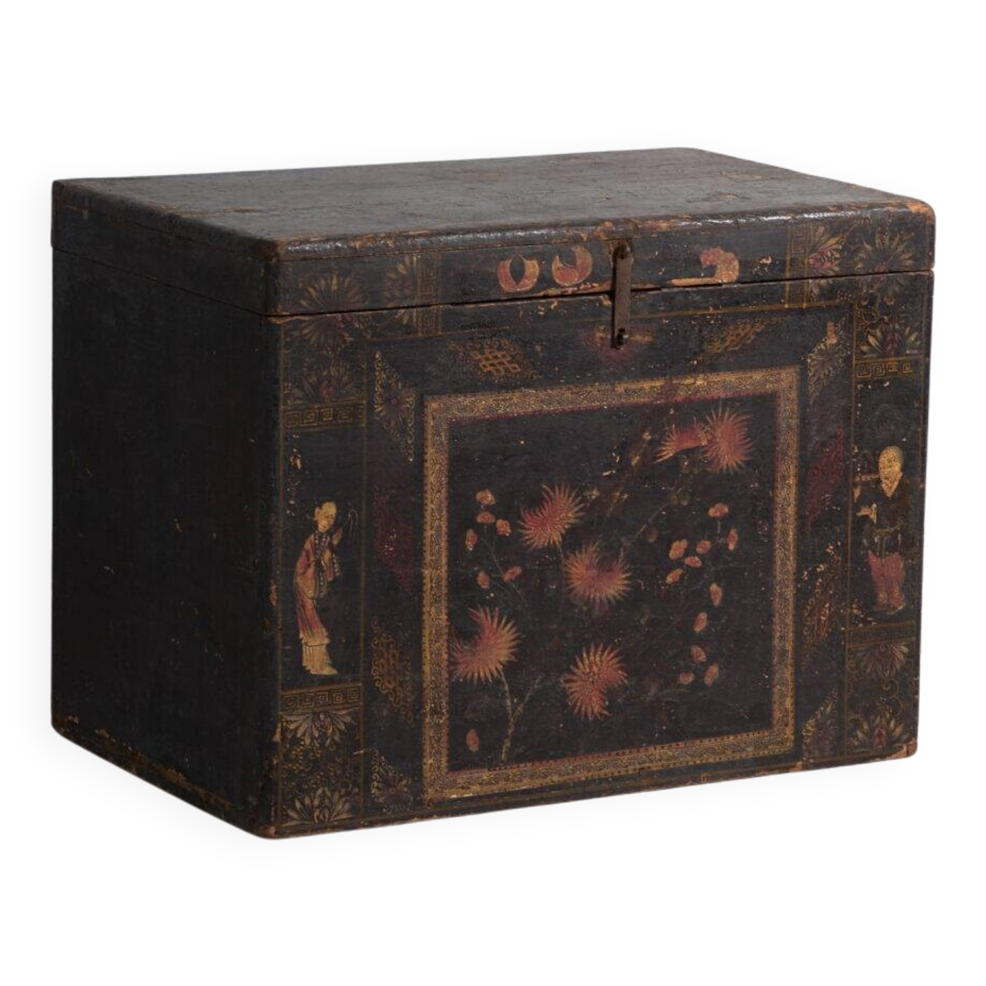Coffre ancien peint en bois de pin – Chine, vers 1900
