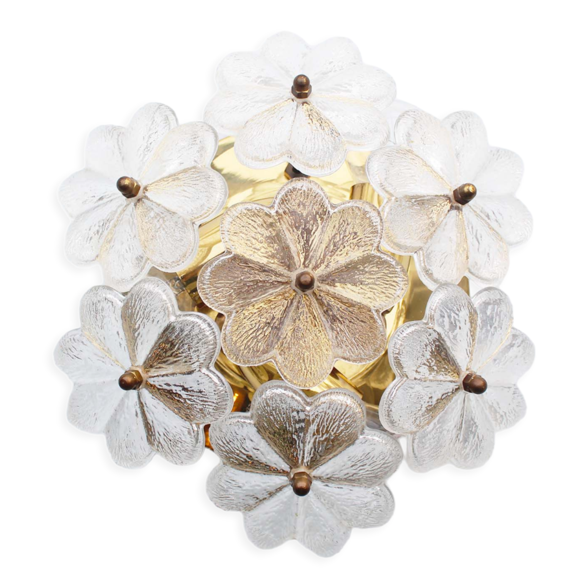 Petite brass and Murano glass flower flush mount light by E. Palme