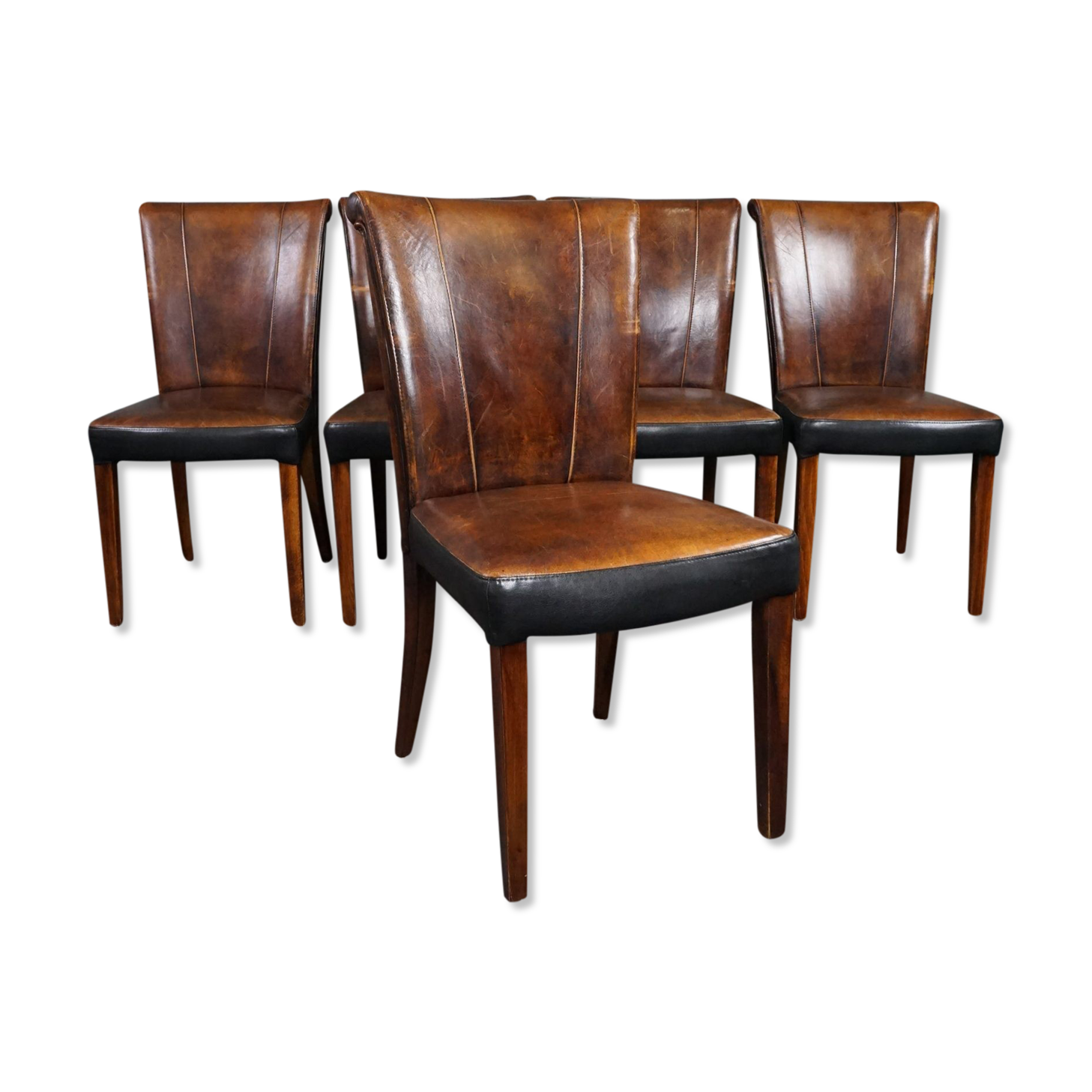Set of 5 sheepskin dining chairs