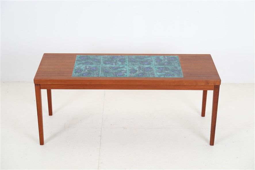 Filigree mid-century teak coffee table with tiles / 1960s / 1970s / Danish modern design