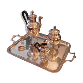 Tea/coffee service Christofle empire malmaison in silver metal taken in ebony