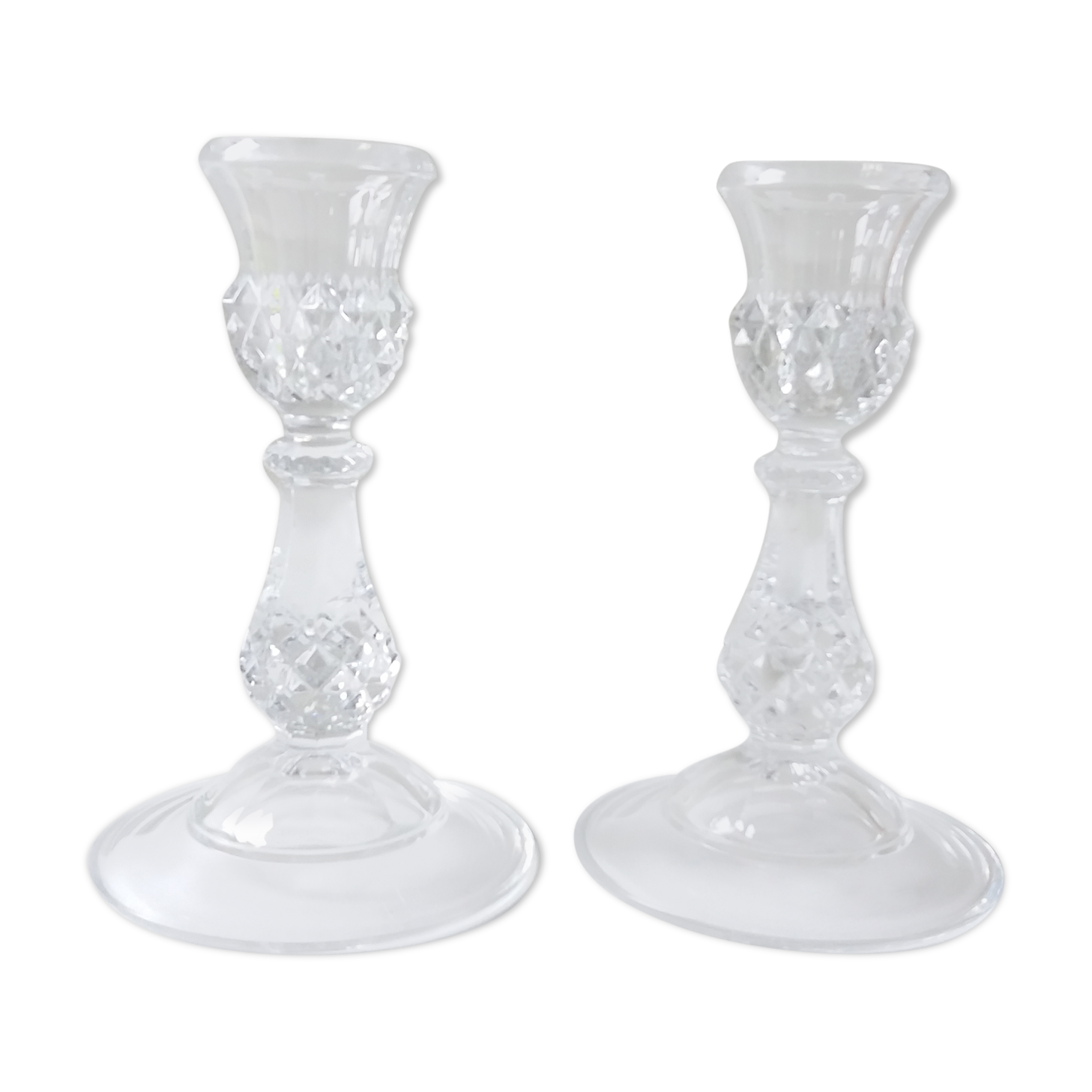 Pair candlesticks glass diamond spikes