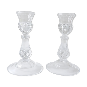 Paire bougeoirs verre pointes de diamant