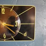 Vintage formica clock silent rectangular wall clock "Japy electric black yellow"