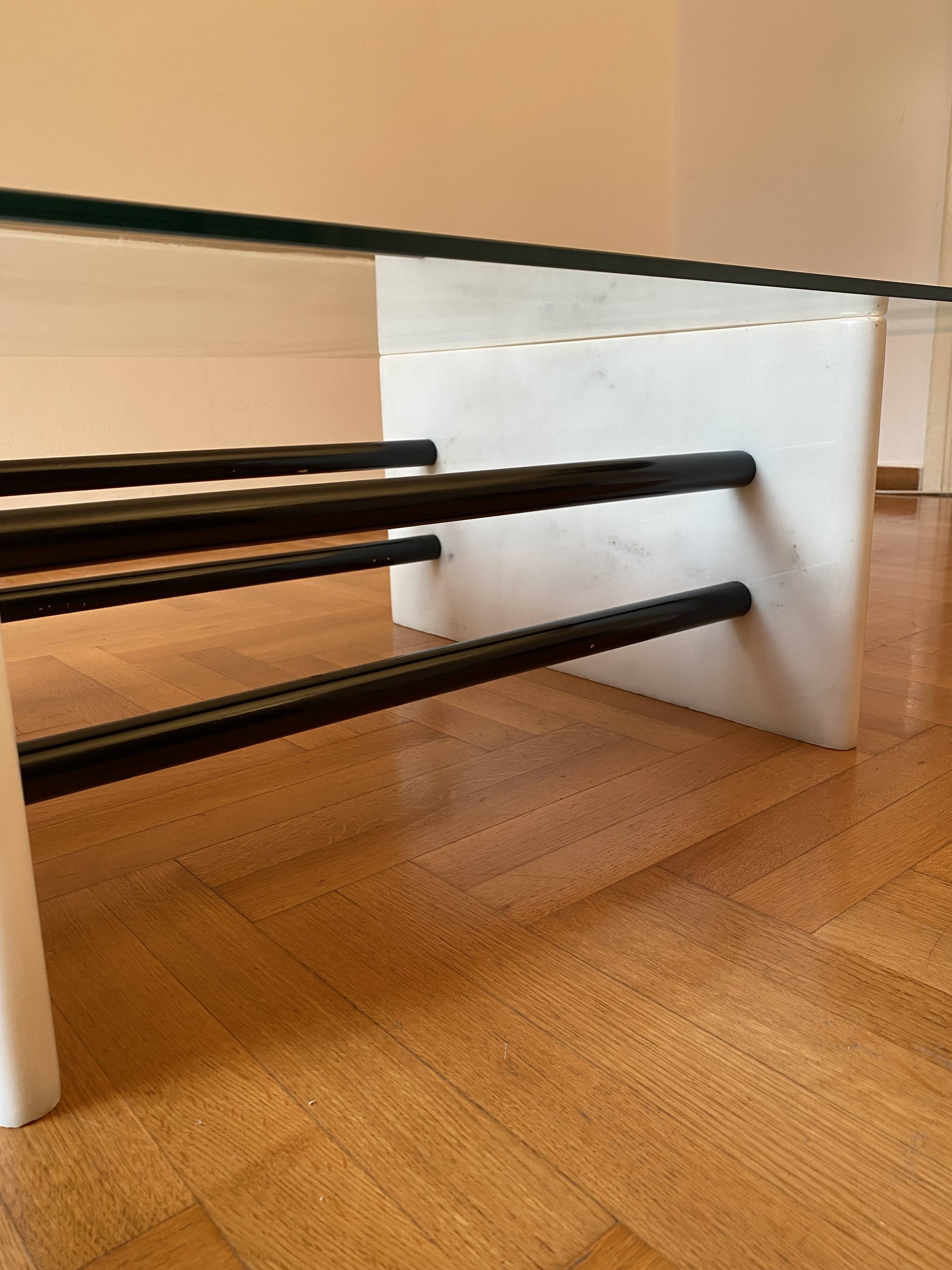 1980s White Marble Rectangular Coffee Table Postmodern Glass