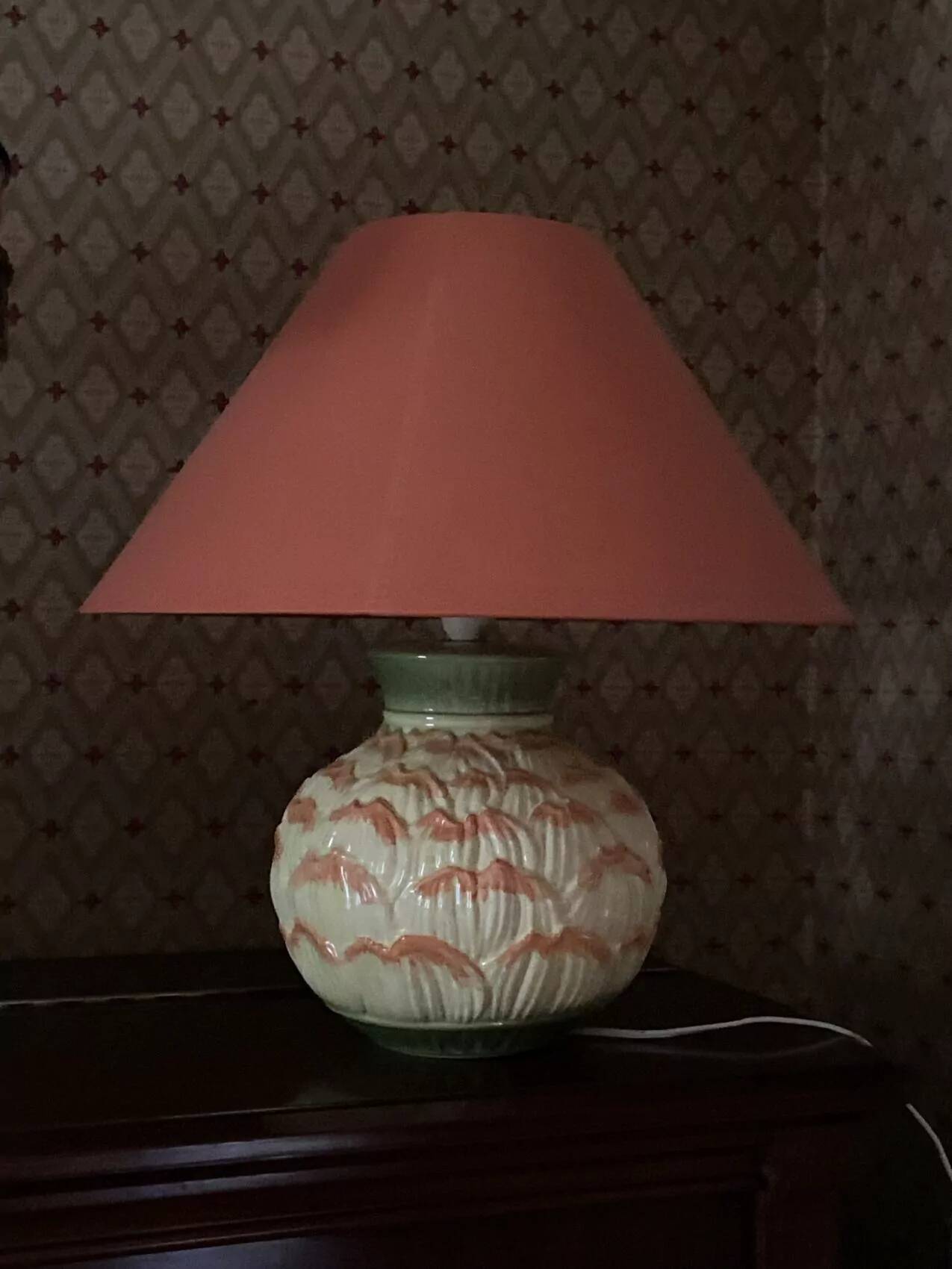 Barbotine earthenware lamp – 1980s – 20th century production